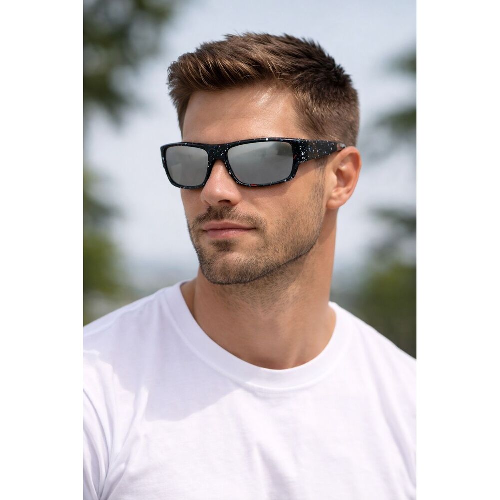 Men’s Black Speckled Patriotic Sunglasses Mirrored Lens UV Protection